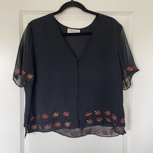 Studio I Black & Leaf Print Layered Chiffon Cardigan Cover-Up - Size M